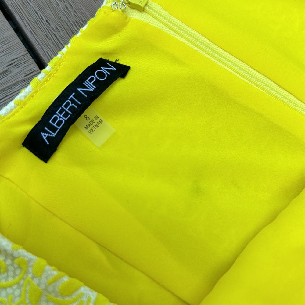 Albert Nipon Floral Jacquard Jacket w/ Pencil Skirt, Yellow/White - Picture 8 of 10